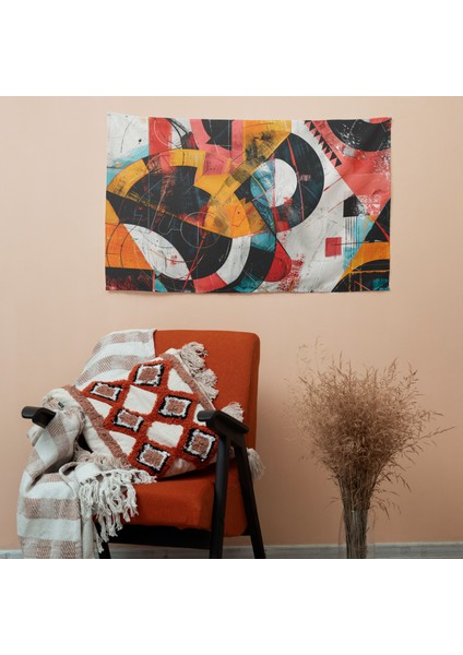 Geometrik Soyut Sanat Duvar Örtüsü - Canlı Renkler, %100 Pamuk Sırt, Süblimasyon Baskı, Hafif