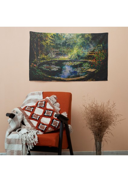 Huzurlu Bahçe Claude Monet Duvar Örtüsü - Pamuk Sırtlı, Süblimasyon Baskı, Canlı Renkler