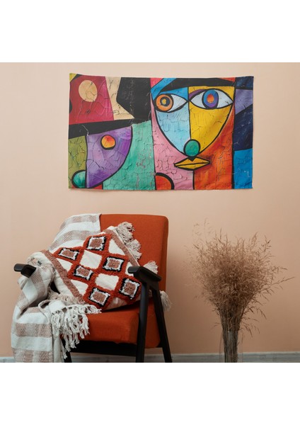 Pablo Picasso'dan Esinlenen Dekoratif Duvar Örtüsü - Pamuk Sırt, Süblimasyon Baskı, Canlı