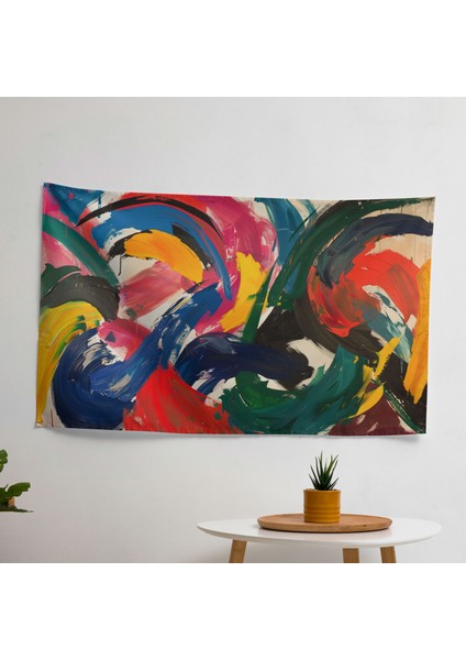 Modern Sanat Tarzı Duvar Örtüsü - Etkileyici Fırça Darbeleri Tasarımı - Pamuk Sırt -