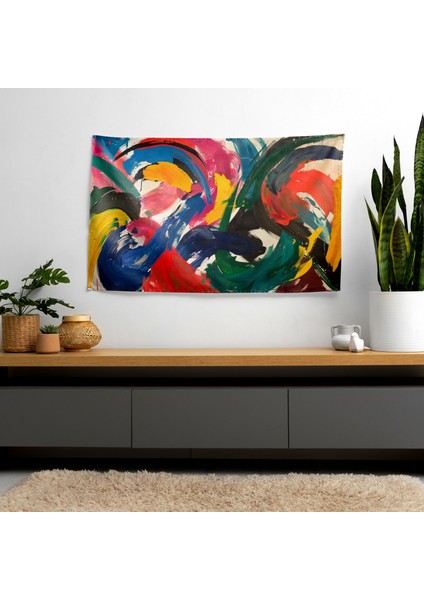 Modern Sanat Tarzı Duvar Örtüsü - Etkileyici Fırça Darbeleri Tasarımı - Pamuk Sırt - fiyatları