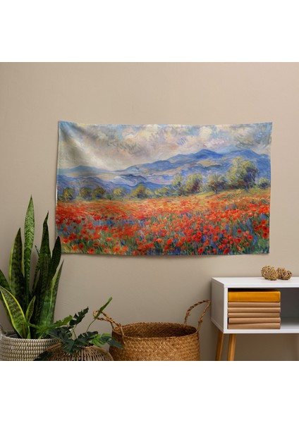 Haşhaş Tarlası - Claude Monet Modern Sanat Duvar Örtüsü Pamuk Sırt Polyester Ön