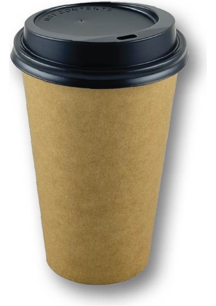 16 Oz Kahverengi Kraft Kapaklı Baskısız Karton Sıcak Kahve Bardağı