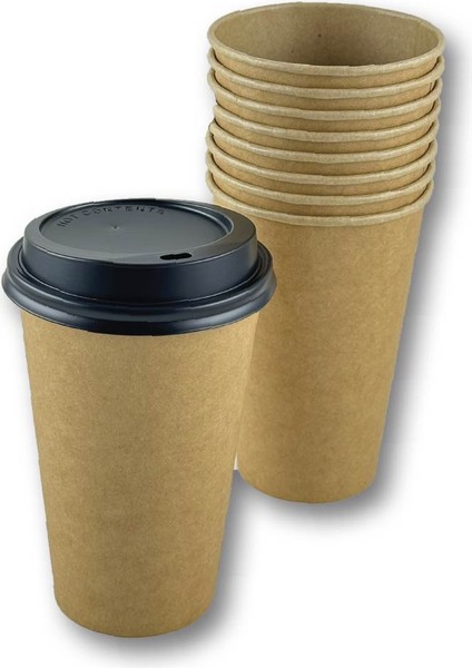 16 Oz Kahverengi Kraft Kapaklı Baskısız Karton Sıcak Kahve Bardağı