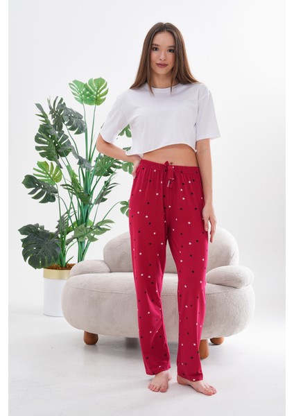 Kadın Yıldız Baskılı Yumuşak Dokulu Milans Yazlık Pijama Altı