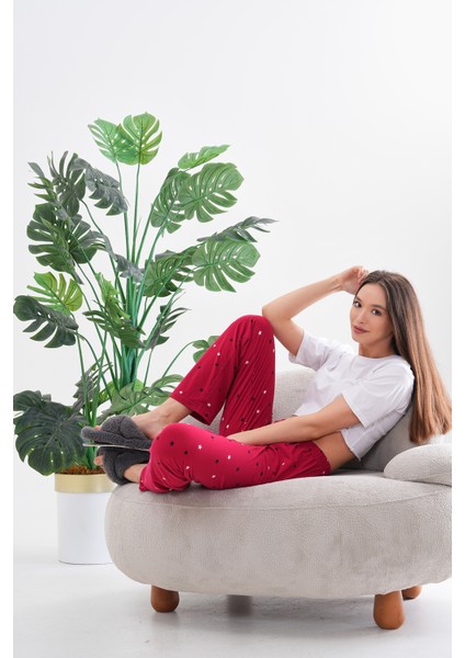 Kadın Yıldız Baskılı Yumuşak Dokulu Milans Yazlık Pijama Altı