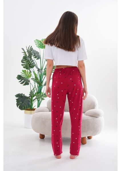 Kadın Yıldız Baskılı Yumuşak Dokulu Milans Yazlık Pijama Altı