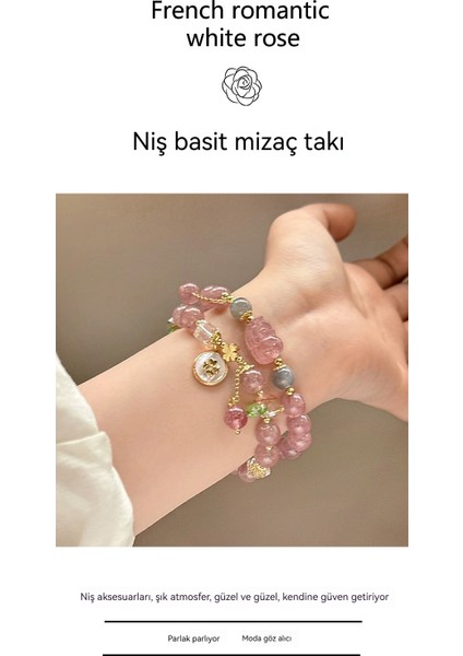 Çilek Kristal Pembe Boncuklu Bileklik (Yurt Dışından)