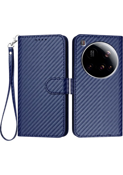 Xiaomi 15 Ultra Cüzdan Kılıfı Askılı Karbon Fiber Dokulu Deri Kapak (Yurt Dışından)
