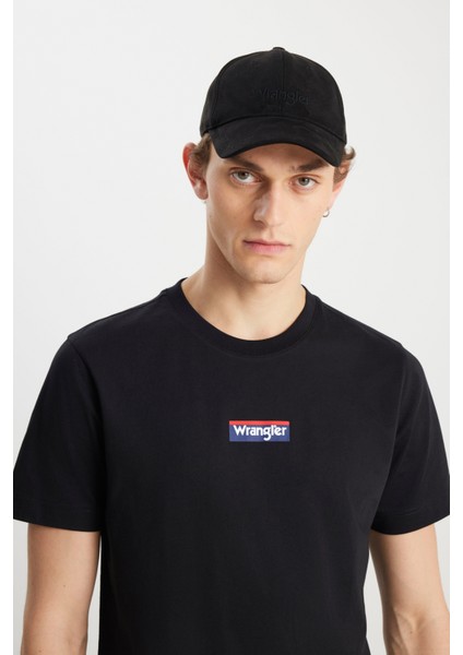 %100 Pamuk Regular Fit Normal Kesim Siyah Minimal Logo Tişört