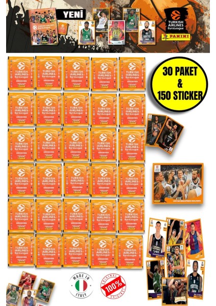 Panini 2024-25 Turkish Airlines Euroleague Sticker 30 Paket (150 Adet Sticker)