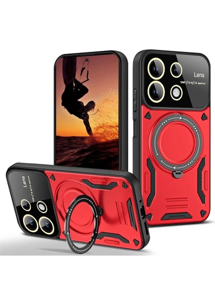 Xiaomi Redmi 13 4g Kılıf Joy Lens Standlı Kapak - Kırmızı Ynsmr