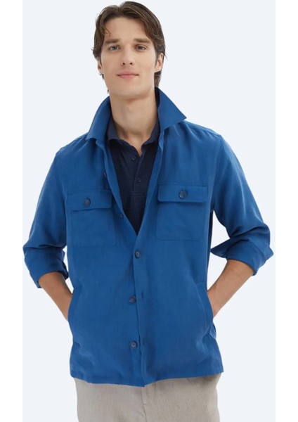 Indigo Regular Fit Dokuma Overshırt