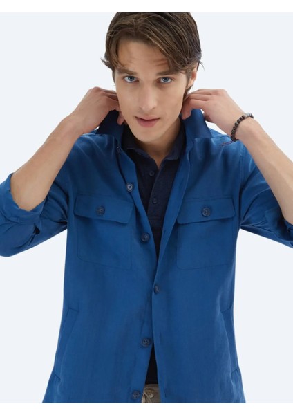 Indigo Regular Fit Dokuma Overshırt
