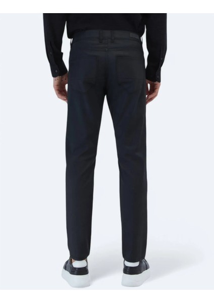Siyah Düz Dokuma Fitted Fit Casual Pamuk Karışımlı Pantolon