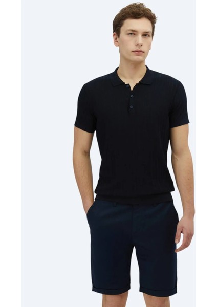 Lacivert Polo Yaka Desenli Triko