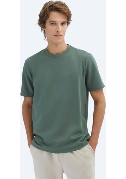 Yeşil Düz Bisiklet Yaka T-Shirt