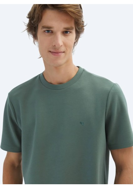 Yeşil Düz Bisiklet Yaka T-Shirt