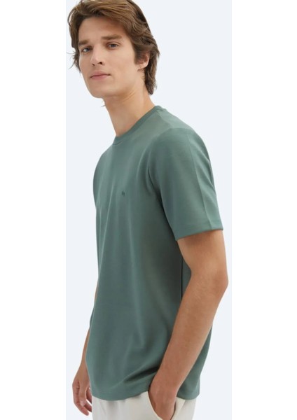 Yeşil Düz Bisiklet Yaka T-Shirt