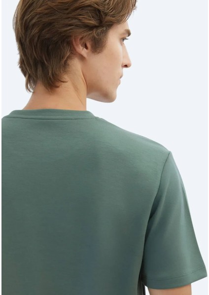 Yeşil Düz Bisiklet Yaka T-Shirt