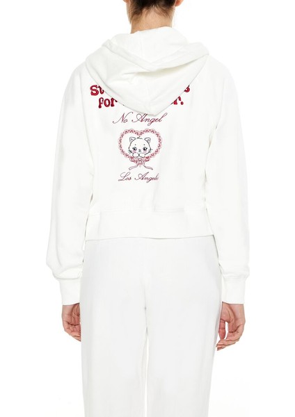 Kalp Nakışlı Kapüşonlu Sweatshirt