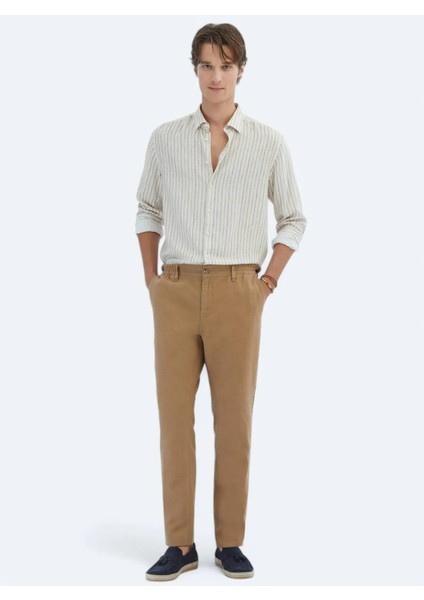 Bej Baskılı Regular Fit Dokuma Casual Gömlek