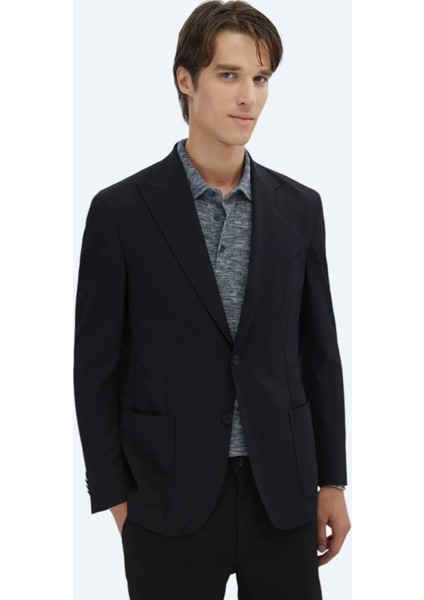 Siyah Desenli Modern Fit Ceket