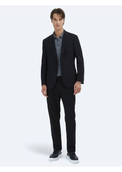 Siyah Desenli Modern Fit Ceket