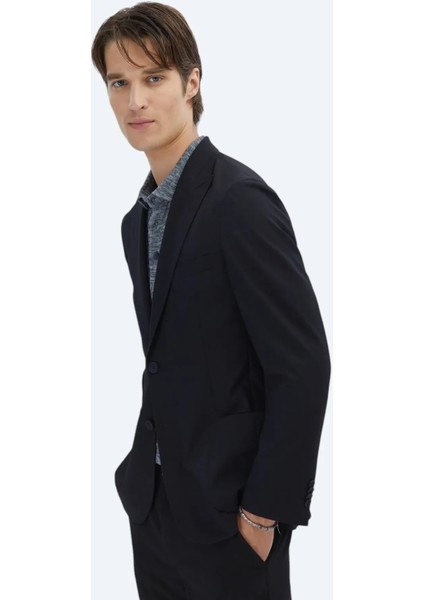 Siyah Desenli Modern Fit Ceket