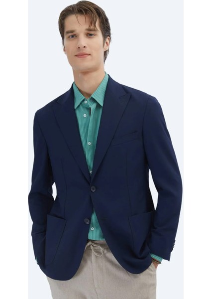 Lacivert Desenli Regular Fit Ceket
