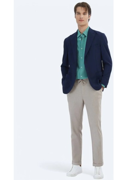 Lacivert Desenli Regular Fit Ceket