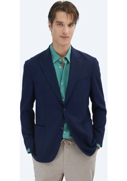 Lacivert Desenli Regular Fit Ceket