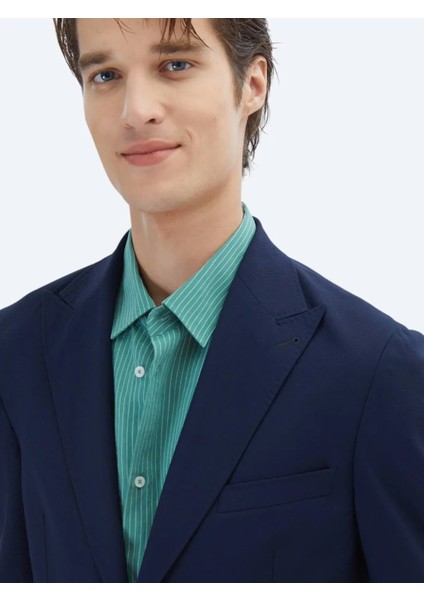 Lacivert Desenli Regular Fit Ceket