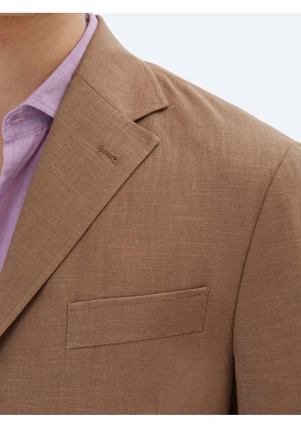 Kahverengi Düz Comfort Fit Pamuk Karışımlı Ceket