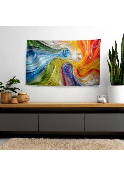 Psychedelic Renkler Soyut Duvar Sanatı - Canlı Süblimasyon Baskılı Modern Hafif Duvar Örtüsü