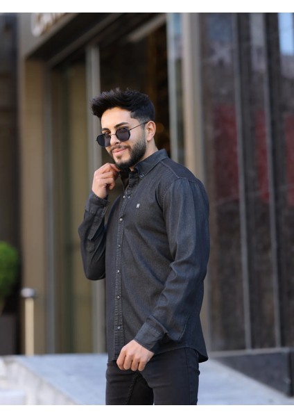 Slim Fit Haki Oxford Düğmeli Yaka Kolay Ütülenebilir Nakış Detaylı Pamuklu Erkek Gömlek fırsatları