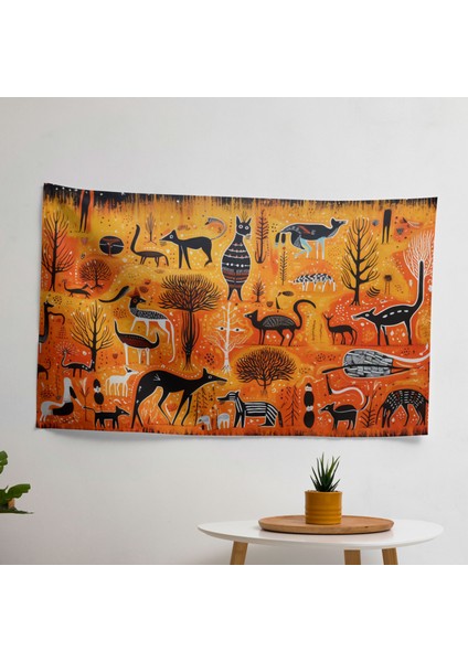 Avustralya Taşra Hayvanları ve Aborijin Mirası Duvar Örtüsü - Yatak Odası, Oturma Odası Veya