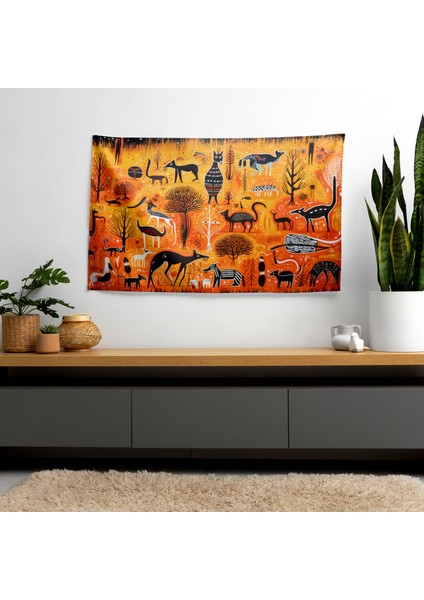 Avustralya Taşra Hayvanları ve Aborijin Mirası Duvar Örtüsü - Yatak Odası, Oturma Odası Veya modelleri