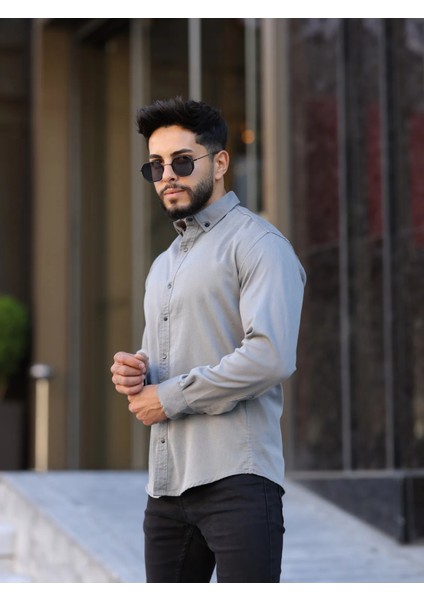 Slim Fit Haki Oxford Düğmeli Yaka Kolay Ütülenebilir Nakış Detaylı Pamuklu Erkek Gömlek fırsatları