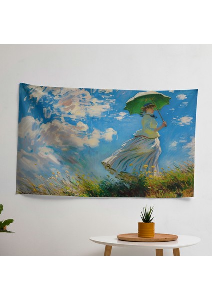 Empresyonist Claude Monet Şemsiye Duvar Halılı Kadın - %100 Pamuk Sırt, Süblimasyon Baskı,