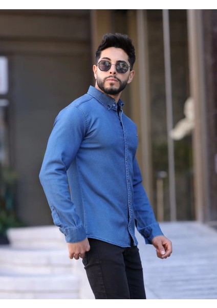 Slim Fit Haki Oxford Düğmeli Yaka Kolay Ütülenebilir Nakış Detaylı Pamuklu Erkek Gömlek