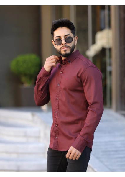 Slim Fit Haki Oxford Düğmeli Yaka Kolay Ütülenebilir Nakış Detaylı Pamuklu Erkek Gömlek fırsatları