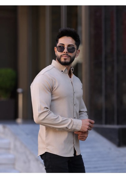 Slim Fit Haki Oxford Düğmeli Yaka Kolay Ütülenebilir Nakış Detaylı Pamuklu Erkek Gömlek fiyatları