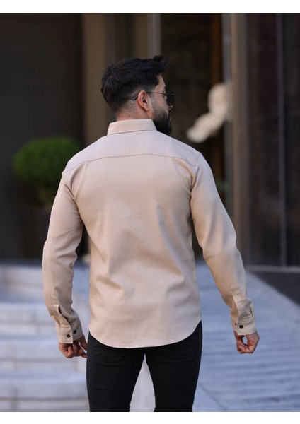Slim Fit Haki Oxford Düğmeli Yaka Kolay Ütülenebilir Nakış Detaylı Pamuklu Erkek Gömlek modelleri