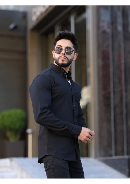 Slim Fit Haki Oxford Düğmeli Yaka Kolay Ütülenebilir Nakış Detaylı Pamuklu Erkek Gömlek fiyatları