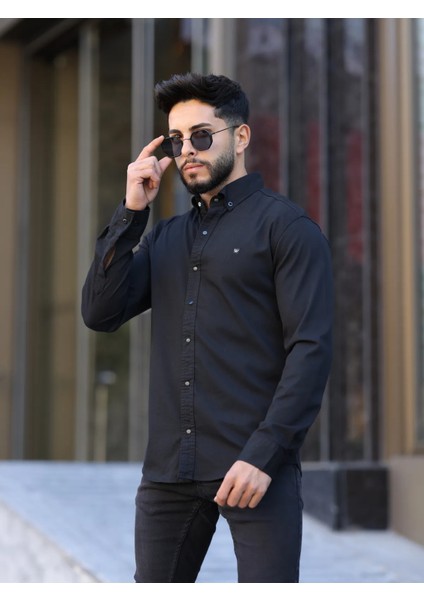 Slim Fit Haki Oxford Düğmeli Yaka Kolay Ütülenebilir Nakış Detaylı Pamuklu Erkek Gömlek fırsatları