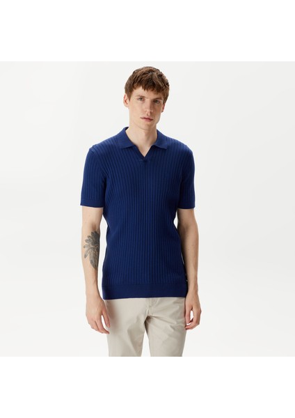 Erkek Mavi Classic Fit Kısa Kollu Kazak