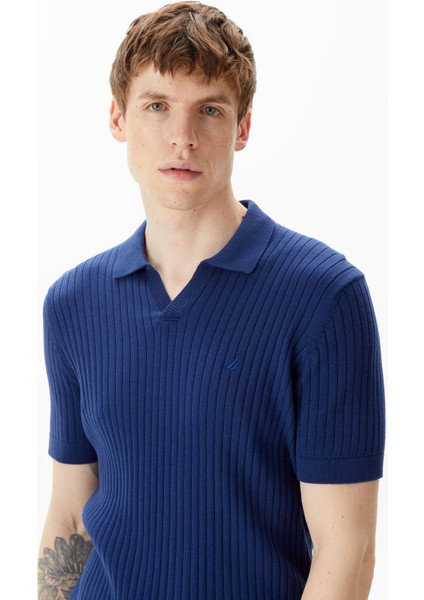 Erkek Mavi Classic Fit Kısa Kollu Kazak fırsatları