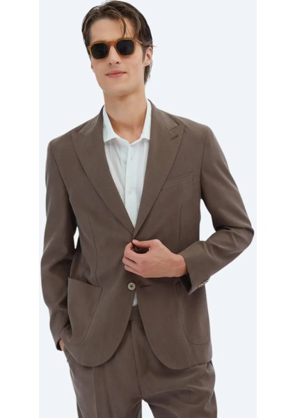 Kahverengi Düz Modern Fit Takım Elbise