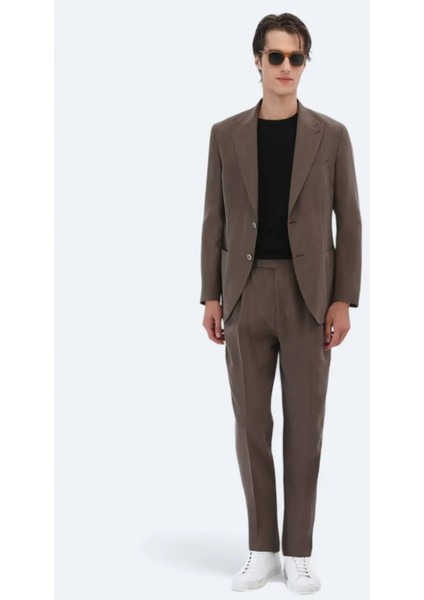 Kahverengi Düz Modern Fit Takım Elbise